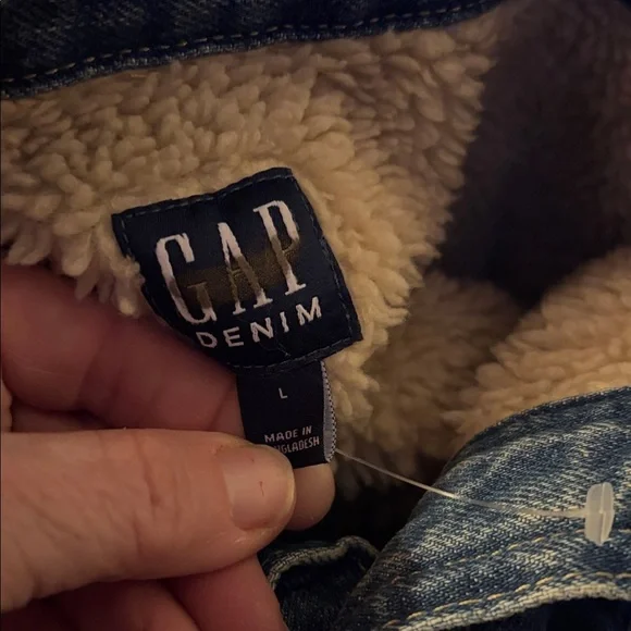 Gap Relaxed Denim Chore Barn Sherpa-Lined Jacket Coat Shacket NWOT L Fall